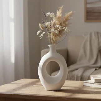 Vaso Decorativo De Cerâmica Branco Moderno Vazado