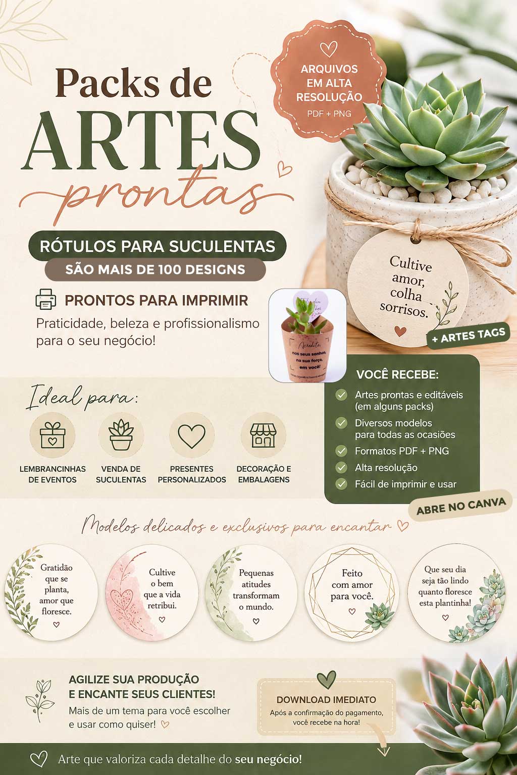 PACK ROTULOS E TAGS SUCULENTAS E LEMBRANCINHAS