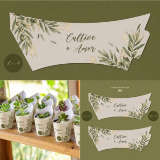 Arquivo Digital Rótulo Suculenta Verde Oliva Casamento