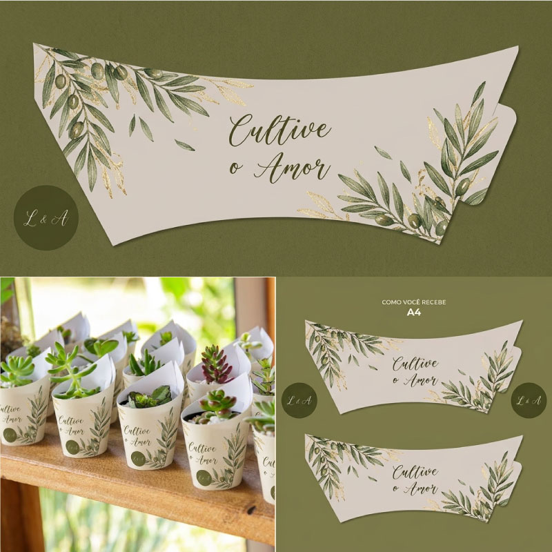 Arquivo Digital Rótulo Suculenta Verde Oliva Casamento